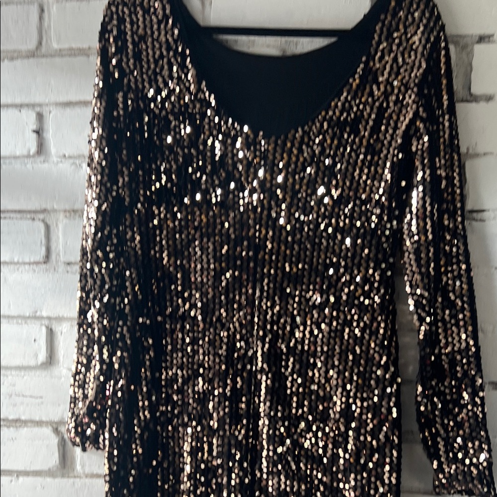 Sequin Long Sleeve Cocktail Dress - Black/Gold - ONLY - Picture 7 of 13